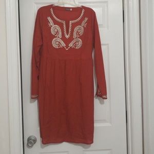 XL Cotton red dress with silver details